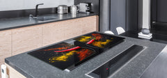 GIGANTIC CUTTING BOARD and Cooktop Cover - Glass Kitchen Board;SINGLE: 80 x 52 cm (31,5” x 20,47”); DOUBLE: 40 x 52 cm (15,75” x 20,47”); DD48 Herbs and spices Series : Chilli pepper