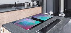 Gigantic Worktop saver and Pastry Board - Tempered GLASS Cutting Board - MEASURES: SINGLE: 80 x 52 cm; DOUBLE: 40 x 52 cm; DD44 Nature series : Transparent turqoise leaves