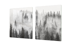ENORMOUS Tempered GLASS Chopping Board - Induction Cooktop Cover – SINGLE: 80 x 52 cm; DOUBLE: 40 x 52 cm; DD49 Miscellaneous series : Foggy forest
