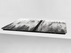 ENORMOUS Tempered GLASS Chopping Board - Induction Cooktop Cover – SINGLE: 80 x 52 cm; DOUBLE: 40 x 52 cm; DD49 Miscellaneous series : Foggy forest