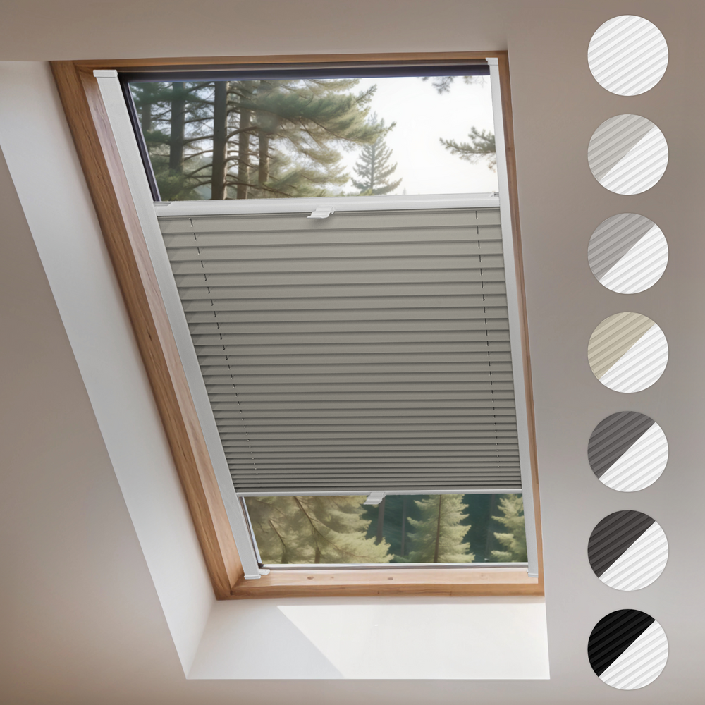 Custom roof window blinds in seven fabric colors
