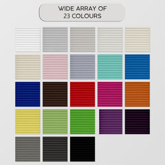 Wide array of 23 color swatches on a white background with text 'WIDE ARRAY OF 23 COLOURS'.