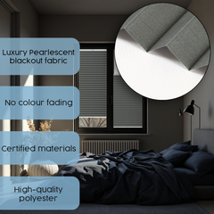 Concept Blinds LUXURY Blackout Custom Pleated Shades - Pearlescent Total Blackout Fabric - Made-to-Measure Window Blinds - Easy Installation with minimal DRILLING - Width 30-170cm x Height 20-240cm