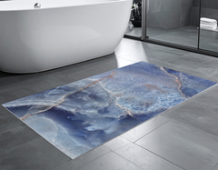 Concept Crystal Bathroom PVC Mat – Water-Resistant Floor Mat – Modern Designer Bath Mat with 4 Size Options for Bathroom, Shower & Toilet - Soft Shower Mat with Decorative Designs : Blue marble with light reflections