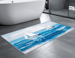 Concept Crystal Bathroom PVC Mat – Water-Resistant Floor Mat – Modern Designer Bath Mat with 4 Size Options for Bathroom, Shower & Toilet - Soft Shower Mat with Decorative Designs : Sailing Boats