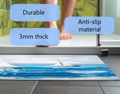 Concept Crystal Bathroom PVC Mat – Water-Resistant Floor Mat – Modern Designer Bath Mat with 4 Size Options for Bathroom, Shower & Toilet - Soft Shower Mat with Decorative Designs : Sailing Boats