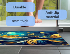 Concept Crystal Bathroom PVC Mat – Water-Resistant Floor Mat – Modern Designer Bath Mat with 4 Size Options for Bathroom, Shower & Toilet - Soft Shower Mat with Decorative Designs : Moonlit Ocean