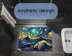 Concept Crystal Bathroom PVC Mat – Water-Resistant Floor Mat – Modern Designer Bath Mat with 4 Size Options for Bathroom, Shower & Toilet - Soft Shower Mat with Decorative Designs : Moonlit Ocean