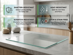 Concept Crystal Extra Large Glass Cutting Board (60x52 / 2x 30x52cm) Clear Tempered Glass Worktop Saver, Heavy Duty Transparent Kitchen Counter Protector