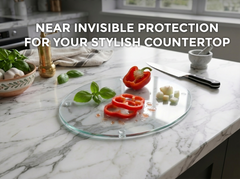 Concept Crystal Round Oval Glass Cutting Board (diameter 30/40cm), Transparent Tempered Glass Worktop Saver, Clear Kitchen Countertop Protector, Small Serving Board