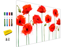 Magnetische Metalltafel – Trocken abwischbare Wandtafel und starke Magnet-Pinnwand für Büros, Zuhause und Klassenzimmer – Moderner und langlebiger Wand-Organizer: Mohnblumen