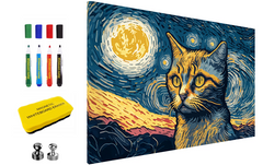 Magnetische Metalltafel – Trocken abwischbare Wandtafel und starke Magnet-Pinnwand für Büros, Zuhause und Klassenzimmer – Moderner und langlebiger Wand-Organizer: Van Goghs Katze