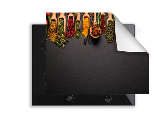 Induction Hob Cover Mat 60x52cm – 3mm Thick PVC Cooker Top Protector – Decorative Water?Resistant Hob Cover with Stylish Modern Designs for Induction & Electric Hobs: Herbs and Spices