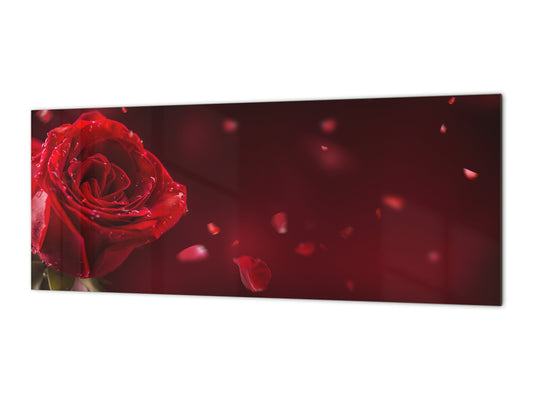 Salpicadero de vidrio de diseño - Vidrio templado BBS29 con/sin propiedades magnéticas: Serie Naturaleza: Rosa roja romántica