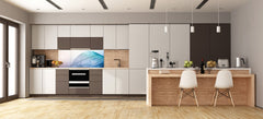Design glass backsplash - Tempered Glass BBS29 splashback w/wo magnetic properties : Nature Series : Transparent blue leaf