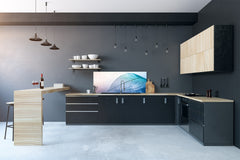 Design glass backsplash - Tempered Glass BBS29 splashback w/wo magnetic properties : Nature Series : Transparent blue leaf