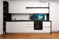 Design glass backsplash - Tempered Glass BBS29 splashback w/wo magnetic properties : Nature Series : Leaf on a mirror surface 2