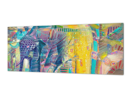 Contemporary glass kitchen panel - Wide format wall backsplash BBS30 w/wo magnetic properties : Art. Series : Abstract Indian elephant