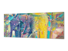 Contemporary glass kitchen panel - Wide format wall backsplash BBS30 w/wo magnetic properties : Art. Series : Abstract Indian elephant