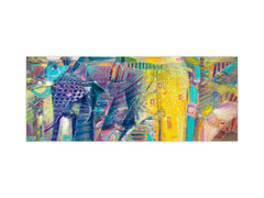 Contemporary glass kitchen panel - Wide format wall backsplash BBS30 w/wo magnetic properties : Art. Series : Abstract Indian elephant