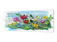 Panel de vidrio contemporáneo para cocina - Revestimiento de pared de gran formato BBS30 con/sin propiedades magnéticas: Serie Art.: Ramo de flores 2