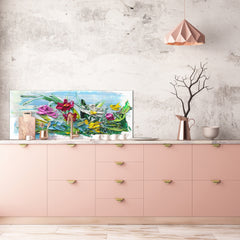 Panel de vidrio contemporáneo para cocina - Revestimiento de pared de gran formato BBS30 con/sin propiedades magnéticas: Serie Art.: Ramo de flores 2