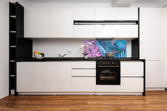 Design glass backsplash - Tempered Glass BBS29 splashback w/wo magnetic properties : Nature Series : Neon tropical leaves