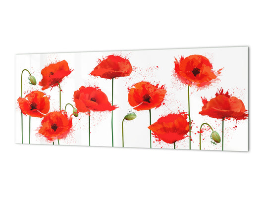 Design glass backsplash - Tempered Glass BBS29 splashback w/wo magnetic properties : Nature Series : Poppy seed flowers