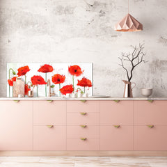 Design glass backsplash - Tempered Glass BBS29 splashback w/wo magnetic properties : Nature Series : Poppy seed flowers