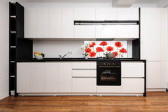 Design glass backsplash - Tempered Glass BBS29 splashback w/wo magnetic properties : Nature Series : Poppy seed flowers