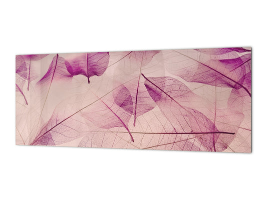 Design glass backsplash - Tempered Glass BBS29 splashback w/wo magnetic properties : Nature Series : Transparent purple leaves