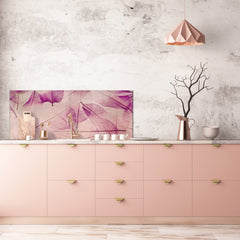 Design glass backsplash - Tempered Glass BBS29 splashback w/wo magnetic properties : Nature Series : Transparent purple leaves