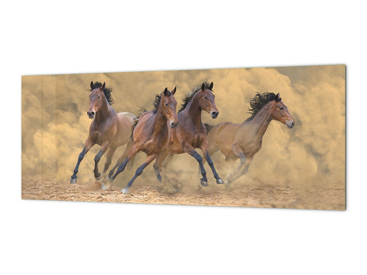 Stunning glass wall art - Wide format kitchen backsplash BBS32 w/wo magnetic properties : Animals series : Galloping horses