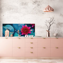 Design glass backsplash - Tempered Glass BBS29 splashback w/wo magnetic properties : Nature Series : Pink lotus flower