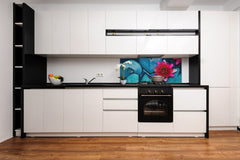 Design glass backsplash - Tempered Glass BBS29 splashback w/wo magnetic properties : Nature Series : Pink lotus flower