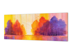Contemporary glass kitchen panel - Wide format wall backsplash BBS30 w/wo magnetic properties : Art. Series : Colourful trees 2
