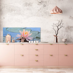 Design glass backsplash - Tempered Glass BBS29 splashback w/wo magnetic properties : Nature Series : Beautiful water lilly flower 1