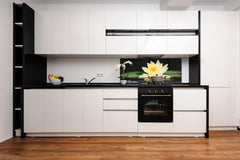 Design glass backsplash - Tempered Glass BBS29 splashback w/wo magnetic properties : Nature Series : Beautiful water lilly flower 2