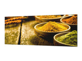 Spritzschutz aus gehärtetem, bedrucktem Glas – Küchenrückwand BBS33 mit/ohne magnetische Eigenschaften: Kräuter- und Gewürzserie: Currypulver