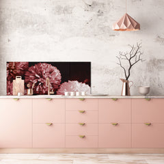 Design glass backsplash - Tempered Glass BBS29 splashback w/wo magnetic properties : Nature Series : Pink flower frame