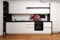 Design glass backsplash - Tempered Glass BBS29 splashback w/wo magnetic properties : Nature Series : Pink flower frame