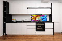 Contemporary glass kitchen panel - Wide format wall backsplash BBS30 w/wo magnetic properties : Art. Series : Lotus explosion