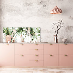 Design glass backsplash - Tempered Glass BBS29 splashback w/wo magnetic properties : Nature Series : Tropical watercolour