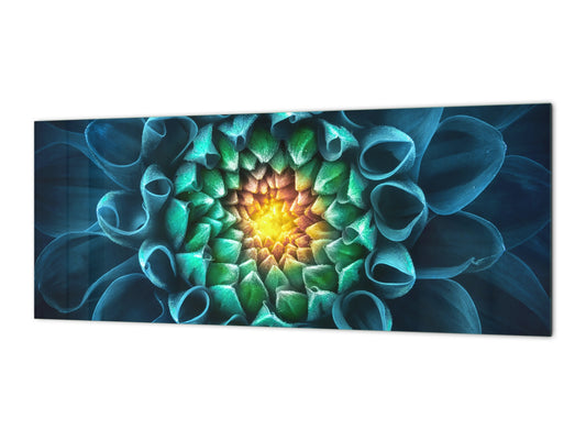 Design glass backsplash - Tempered Glass BBS29 splashback w/wo magnetic properties : Nature Series : Blue-green flower