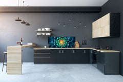 Design glass backsplash - Tempered Glass BBS29 splashback w/wo magnetic properties : Nature Series : Blue-green flower