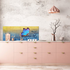 Stunning glass wall art - Wide format kitchen backsplash BBS32 w/wo magnetic properties : Animals series : Tropical butterfly 2