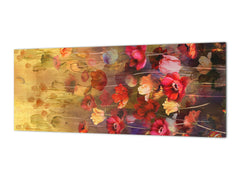 Design glass backsplash - Tempered Glass BBS29 splashback w/wo magnetic properties : Nature Series : Horizontal flowers