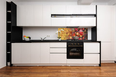 Design glass backsplash - Tempered Glass BBS29 splashback w/wo magnetic properties : Nature Series : Horizontal flowers