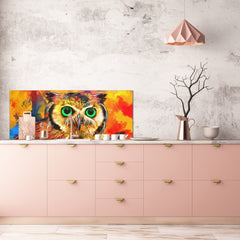 Stunning glass wall art - Wide format kitchen backsplash BBS32 w/wo magnetic properties : Animals series : Colourful owl