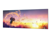 Design-Glasrückwand – Spritzschutz aus gehärtetem Glas BBS29 mit/ohne magnetische Eigenschaften: Naturserie: Sonnenuntergangslöwenzahn